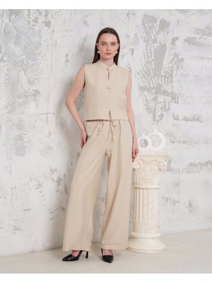 Uravas Store Broşlu Yelek Pantolon Takım Bej S255821