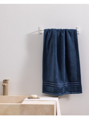 Madame Coco Marnot Bordürü %100 Pamuk Floşlu Yüz Havlusu - Lacivert - 50X80 cm