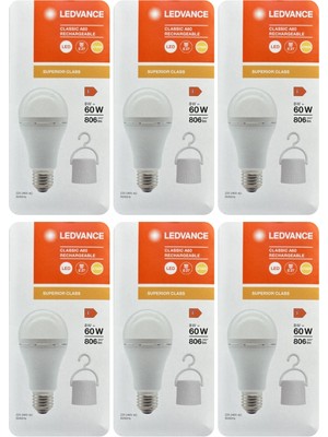 Avarson (6 Adet) Ledvance 8W SARI Işık (2700K) E27 Duylu (Kalın Duy) Şarjlı Ampul