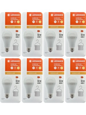 Avarson (8 Adet) Ledvance 8W SARI Işık (2700K) E27 Duylu (Kalın Duy) Şarjlı Ampul