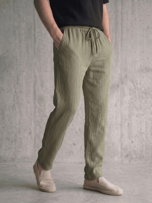 Oksit Lanz Erkek Pamuklu Müslin Pantolon | Rahat Kesim, Beli Lastikli ve Bağcıklı