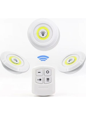 3 Lü Kumandalı Yapışkanlı Kablosuz Pilli LED Spot Lamba Işıldak