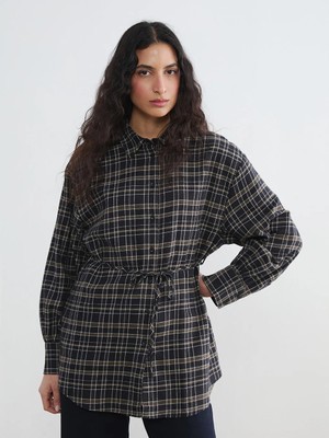 LC Waikiki Lcw Modest Haki Ekose Kadın Gömlek Tunik