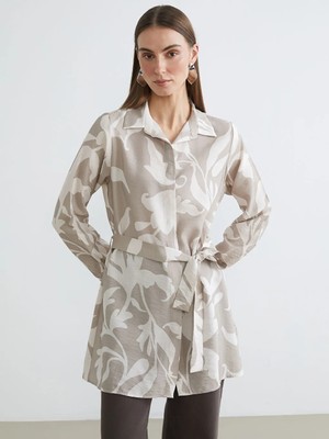 LC Waikiki Lc Waıkıkı Kahverengi Desenli Kadın Gömlek Tunik