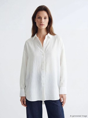 LC Waikiki Lcw Modest Ekru Oversize Kadın Gömlek Tunik