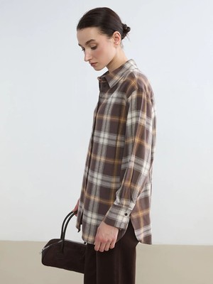 LC Waikiki Lcw Modest Kahverengi Ekose Kadın Oduncu Gömlek Tunik