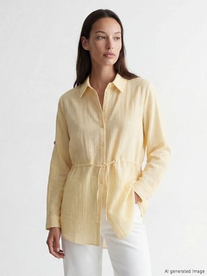 LC Waikiki Lcw Studıo Sarı Oversize Armürlü Kadın Gömlek Tunik