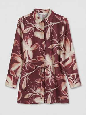 LC Waikiki Lcw Everyday Bordo Çiçekli Kuşaklı Kadın Gömlek Tunik