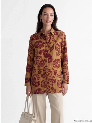 LC Waikiki Lcw Everyday Yeşil Desenli Kuşaklı Kadın Gömlek Tunik