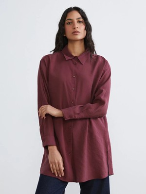 LC Waikiki Lcw Modest Bordo Oversize Modal Karışımlı Kadın Gömlek Tunik