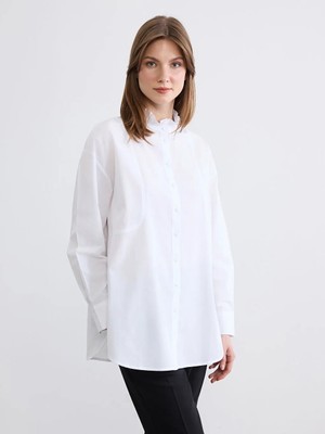 LC Waikiki Lcw Studıo Beyaz Hakim Yaka Poplin Oversize Kadın Gömlek Tunik