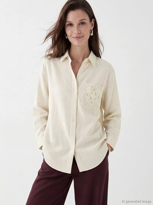 LC Waikiki Lcw Modest Ekru Keten Karışımlı Kadın Gömlek Tunik