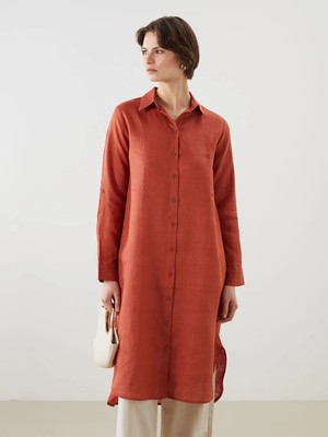 LC Waikiki Lcwaıkıkı Classic Turuncu %100 Keten Kadın Gömlek Tunik