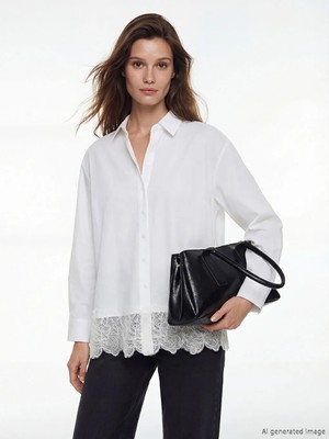 LC Waikiki Lcw Modest Ekru Dantel Detaylı Kadın Gömlek Tunik