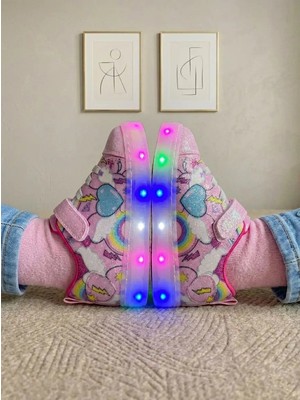 Surpie Shoes Kız Çocuk Unicorn Günlük Ayakkabı, Çocuk Işıklı Ayakkabı