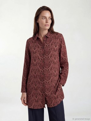 LC Waikiki Lcw Grace Bordo Desenli Kadın Gömlek Tunik