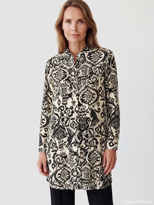 LC Waikiki Lcw Grace Siyah Desenli Kadın Gömlek Tunik