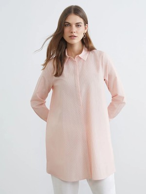 LC Waikiki Lc Waıkıkı Turuncu Çizgili Poplin Kadın Gömlek Tunik