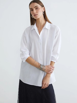 LC Waikiki Lc Waıkıkı Beyaz Oversize Poplin Kadın Gömlek Tunik