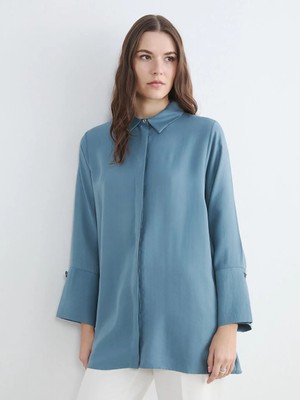 LC Waikiki Lcw Studıo Petrol Oversize Modal Karışımlı Kadın Gömlek Tunik