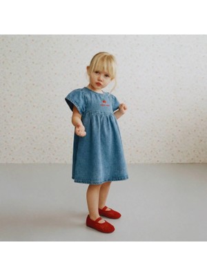 Magu Kız Çocuk Pamuklu Mavi Elbise - Kiraz Nakış Detaylı