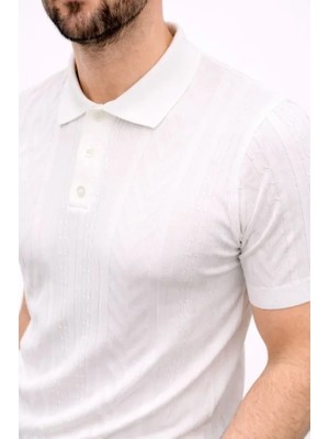 Civetta Erkek Yazlık Triko Tişört Kısa Kol Polo Yaka Düğmeli T-Shirt - Beyaz