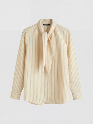 LC Waikiki Lcw Studıo Ekru Çizgili Oversize Kadın Gömlek Tunik