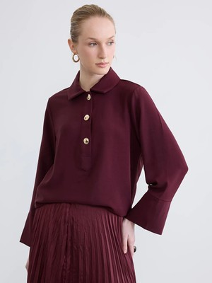 LC Waikiki Lcw Studıo Bordo Oversize Kadın Tunik