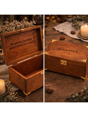TUN'S WOODS Kişiye Özel Ahşap Kutu 24X16X10 cm Kapak Içi ve Dışı Yazılabilir Özel Tasarım