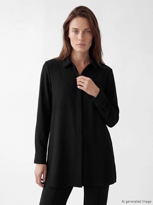 LC Waikiki Lcw Grace Siyah Nakış Detaylı Kadın Gömlek Tunik