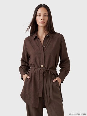 LC Waikiki Lcw Everyday Kahverengi Desenli Kadın Gömlek Tunik