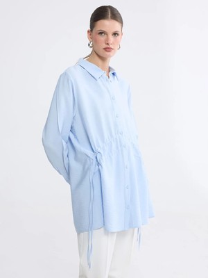 LC Waikiki Lcw Everyday Mavi Büzgülü Kadın Gömlek Tunik