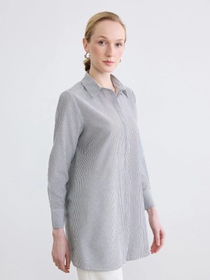 LC Waikiki Lc Waıkıkı Siyah Çizgili Poplin Kadın Gömlek Tunik