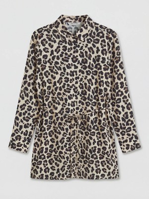 LC Waikiki Lcw Everyday Kahverengi Leopar Desenli Kadın Gömlek Tunik