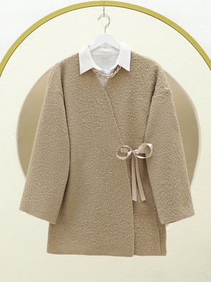 Modamorfo Yandan Bağlamalı Buklet Kimono -Vizon