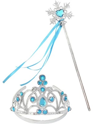 Uravas Store Taşlı Elsa Çocuk Taç Kar Temalı Kurdeleli Elsa Asası Sopası
