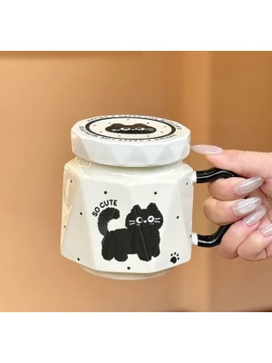 3D Kedi Figürlü Kapaklı Kupa Bardak Sevimli Kedi Kupa Bardak Hediyelik Kupa