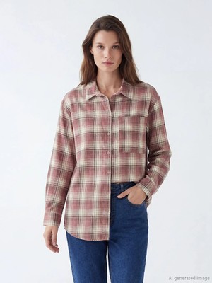 LC Waikiki Lcw Modest Pembe Ekose Kadın Gömlek Tunik