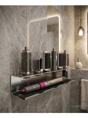 Dersel Dekor Dyson Airwrap-Multistyler Uyumlu Aksesuar Standı 304 Paslanmaz Çelik,vidala&yapıştır Seçenekli Raf