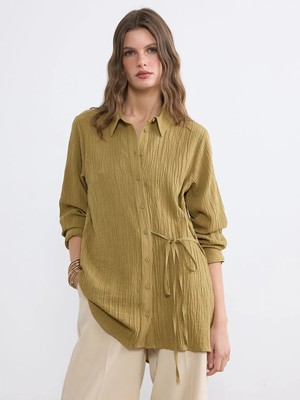 LC Waikiki Lcwaıkıkı Classic Yeşil Dokulu Kadın Gömlek Tunik