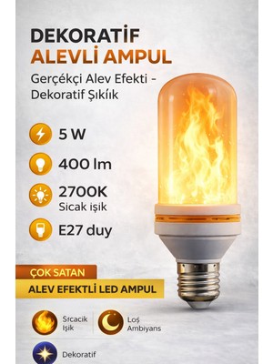 EyluX Shop 5 Watt Çok Fonksiyonlu Alev LED Ampul Dekoratif 5 Farklı Mod Amber