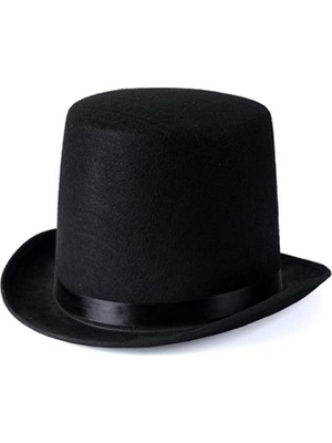 Uravas Store Yetişkinler Için Siyah Renk Ringmaster Sihirbaz Şapkası Fötr Şapka 15 cm