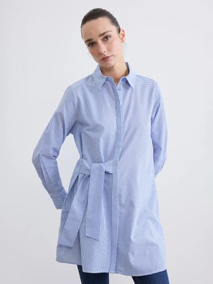 LC Waikiki Lc Waıkıkı Mavi Çizgili Kadın Gömlek Tunik