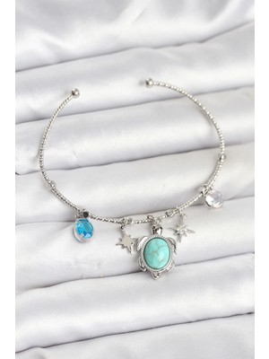 Uravas Store Caretta Caretta Charmlı Gümüş Renk Kadın Bileklik