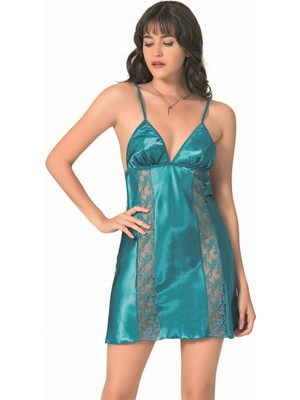 MiraLive Petrol Kısa Saten Gecelik