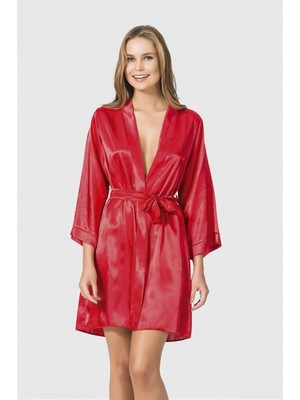 MiraLive Kırmızı Kısa Saten Sabahlık