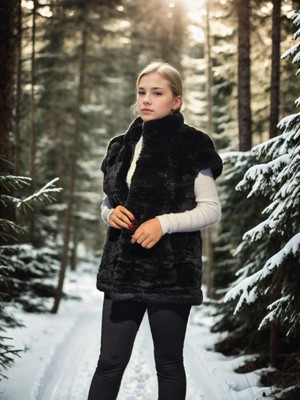 Velmora Fashion Kolsuz Hakiki Kürk - Siyah -