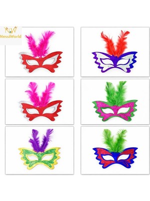 Uravas Store Tüylü Renkli Karton Parti Maskesi – 6 Renk