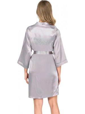 MiraLive Gri Kısa Saten Bride Sabahlık