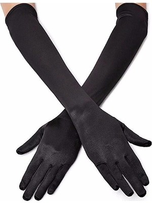 Uravas Store Siyah Renk Likralı Dirseğe Kadar Uzun Kumaş Eldiven 40 cm